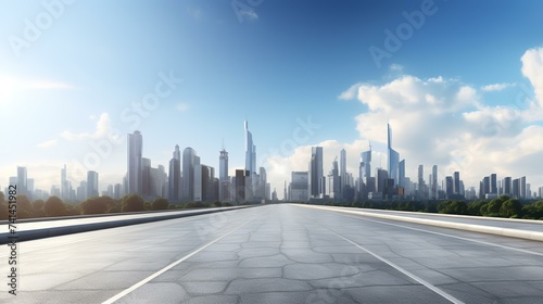 Generative AI  Empty Asphalt Road with City Sky - Illustration  