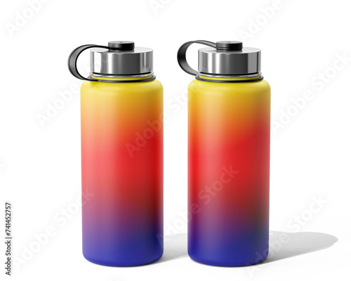 Blank Empty Aluminum sport water bottle Packaging Isolated On Transparent Background, Prepared For Mockup, 3D Render.