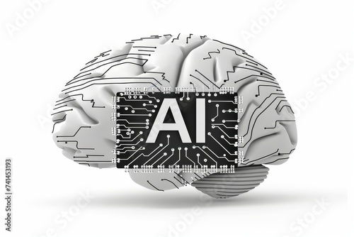 AI Brain Chip paradigm shift. Artificial Intelligence app icon human glutamate mind circuit board. Neuronal network address translation smart computer processor seizures photo