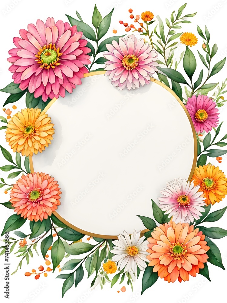Flower Frame Watercolor Vector set. Flora Wreath Watercolor. Flower with gold frame. Rose and anemone flower. Wedding flower frame.