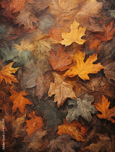 Richly Textured Autumn Leaves Paintings: Mountain Landscape Art Print © Michael