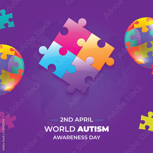 flat world autism awareness day illustration with puzzle pieces