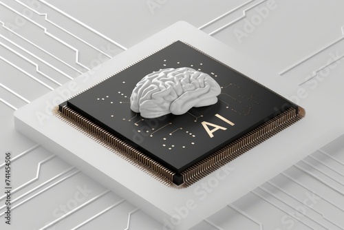 AI Brain Chip rationality. Artificial Intelligence superior colliculus mind neurotrophic factors axon. Semiconductor analytics tool circuit board neurological mechanisms photo