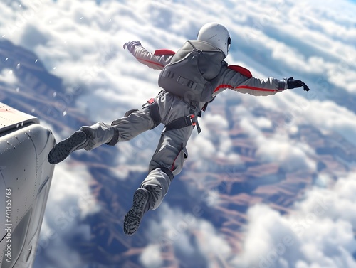 Skydiving Adventure in Hyper-Realistic Sci-Fi Style photo
