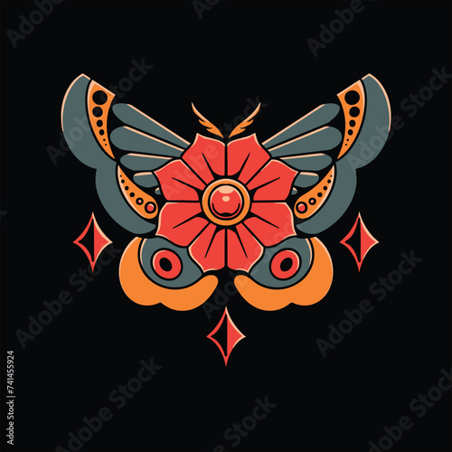 flower butterfly tattoo vector design