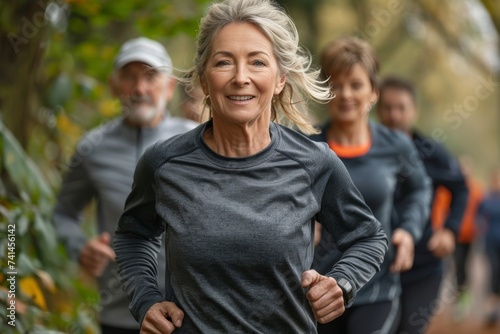 a typical Adobe stock image, The theme is about older people and Elderly jogging in the park --no logo, hands --chaos 15 --ar 3:2 --stylize 650 --v 6 Job ID: 3154b276-c1f6-4cda-bb6a-00161df85e35 © hakule