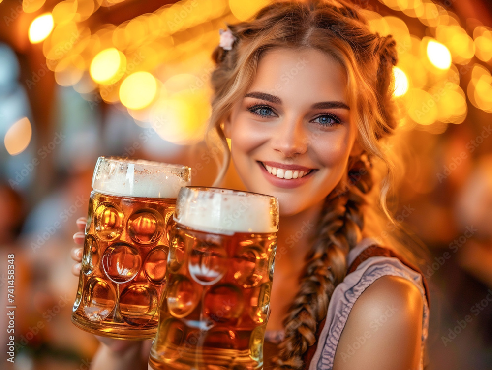 Oktoberfest, beer garden celebrations in the beer tent, AI generated Oktoberfest, beer garden celebrations in the beer tent, AI generated