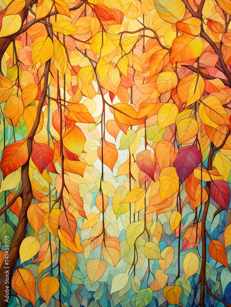 Earth Tones Art: Vibrant Autumn Leaf Canopies - Nature's Autumn Palette Gradient