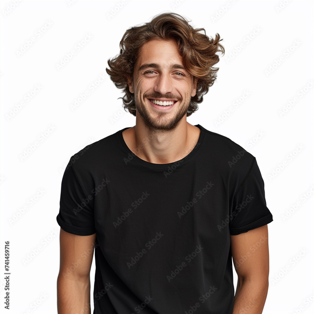 Handsome cheerful man wearing black t-shirt isolated on white background Handsome cheerful man wearing black t-shirt isolated on white background