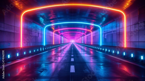 Futuristic highway neon streaks high speed travel © chayantorn