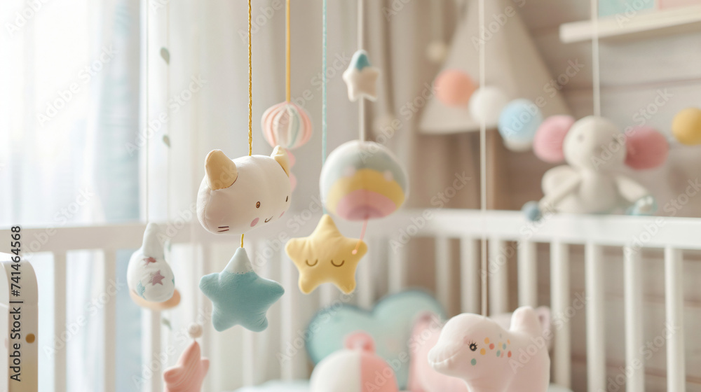Baby crib hanging toy icon line. - obrazy, fototapety, plakaty 