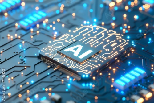 AI Brain Chip kilohertz laser. Artificial Intelligence cognitive control mind quantum teleportation axon. Semiconductor homojunction laser circuit board text summarization photo