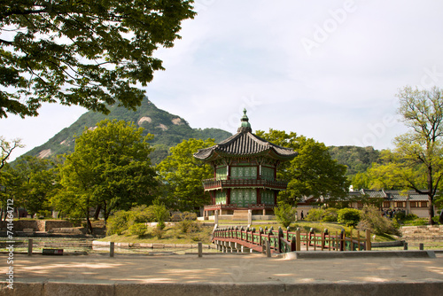 SEOUL, KOREA - MAY 17, 2015: Hyangwonjeong Pavilion at Gyeongbokgung Palace in Seoul, South Korea on May 17, 2015 photo