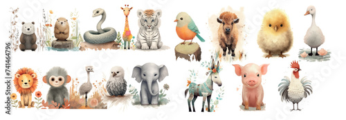 Whimsical Watercolor Collection: Artistic Illustrations of Adorable Wildlife in Nature’s