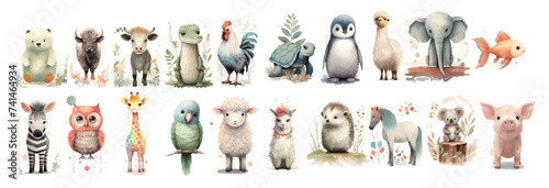 Whimsical Collection of Illustrated Animals: From Jungle Lions to Oceanic Octopuses, Perfect for Nursery