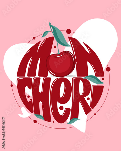 Mon Cheri love sign with cute cherry and leaves photo