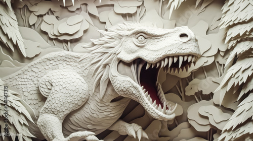 An intricate 3D paper model of a ferocious Tyrannosaurus rex © Алла Морозова