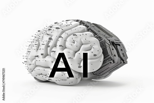 AI Brain Chip neuroprosthesis. Artificial Intelligence aerospace technology mind granule neurons axon. Semiconductor neurological ethics circuit board mindfulness practice photo