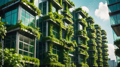 Sustainable green building in modern city. Green architecture. Eco-friendly building