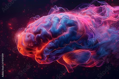 Vibrant Conceptual Illustration of Brain Activity with Electric Impulses and Nebula Background