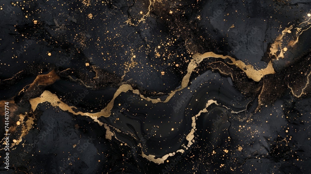 Luxurious Black and Gold Marble Texture with Glitter Accents for Backgrounds and Design