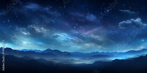 Dreamy Starry Night Sky, starry night sky with coluds, Nature astronomy outdoors night, Celestial night sky with stars and planets background, Generative AI 