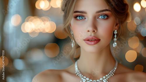 Beautiful girl with set jewelry-generative ai