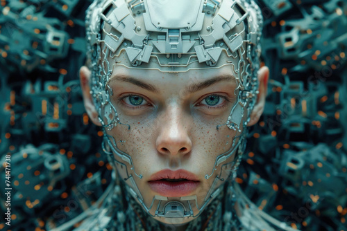 Futuristic cyborg woman with advanced technology integration Generative AI image photo