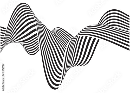 Vector Optical wave lines, geometric black and white monochrome wallpaper graphic design.Groovy Background, Wallpaper, Print, fabric.	