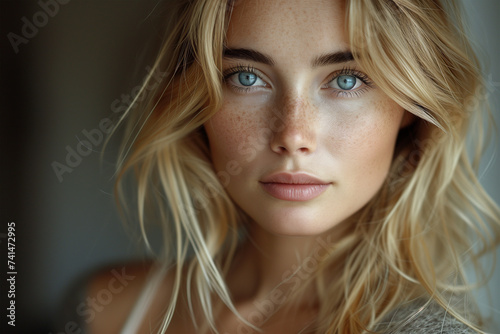 Natural Portrait of a Young Woman with Freckles Generative AI image photo