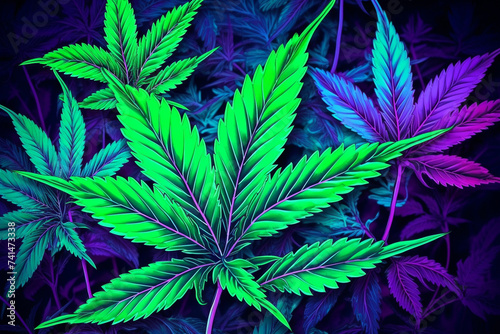 Banner consisting from traditional species marijuana in leaves, Ai generated photo