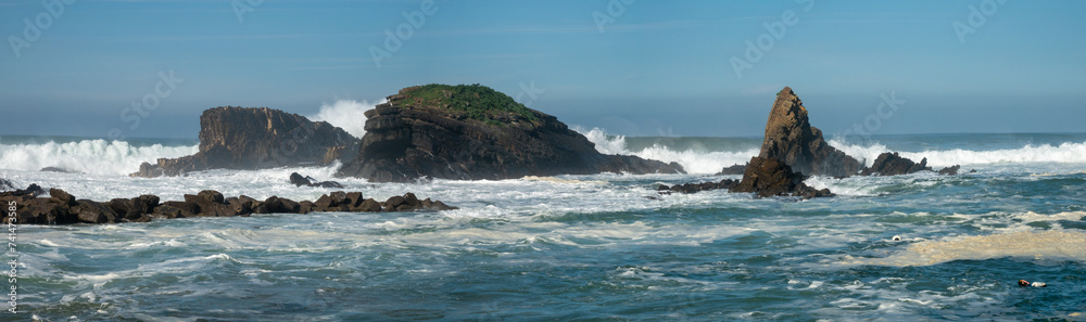 Rcoky outcrops along the Atlantic coast of South West Portugal. Rota Vicentina, Alentejo Portugal