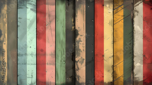 Artistic abstract artwork textures lines stripe pattern design, Texture of vintage wood boards with cracked paint of white red yellow and light green color 