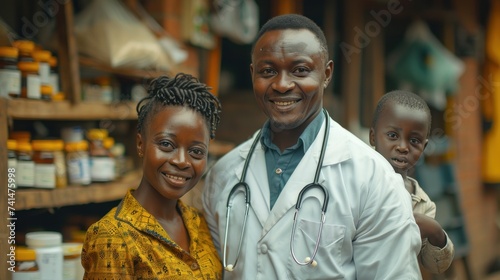 happy African doctor advising family 