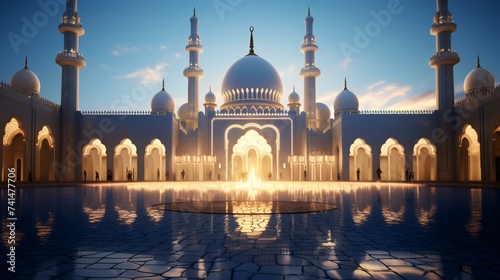 3D illustration of Sheikh Zayed Grand Mosque in Abu Dhabi, United Arab Emirates