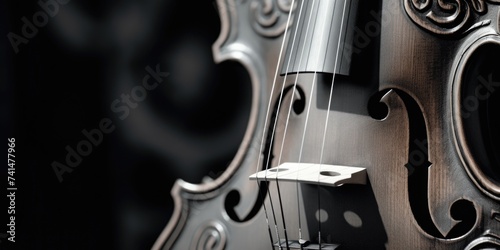 Close up shot of a violin on a dark black background. Suitable for music-related designs photo