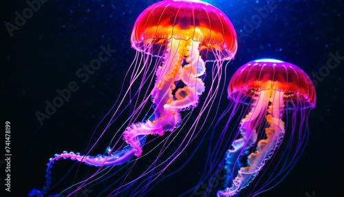 jellyfish glows underwater in neon color beautiful