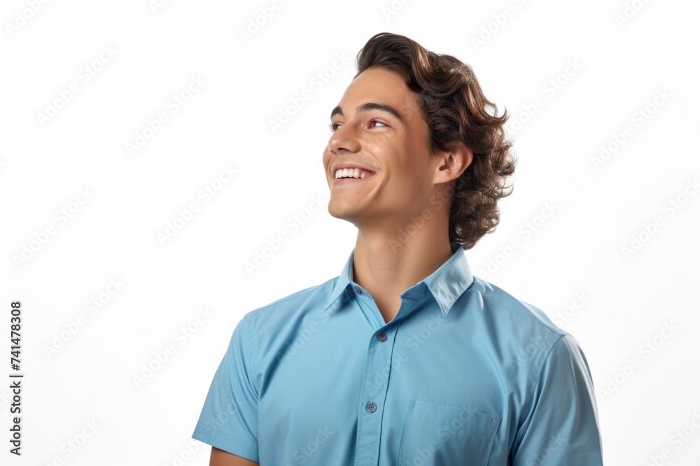 A man in a blue shirt smiling, suitable for a variety of concepts A man in a blue shirt smiling, suitable for a variety of concepts