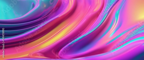 Abstract fluid iridescent holographic neon curved wave in motion colorful background 3d render