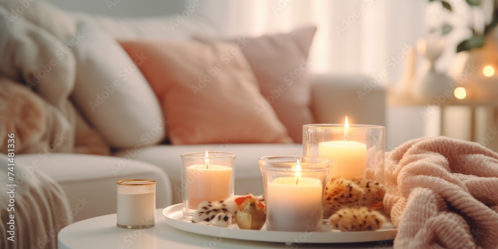 A tray with candles and cookies, perfect for cozy home decor or festive occasions A tray with candles and cookies, perfect for cozy home decor or festive occasions