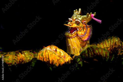 Chinese dragon dance with dark background