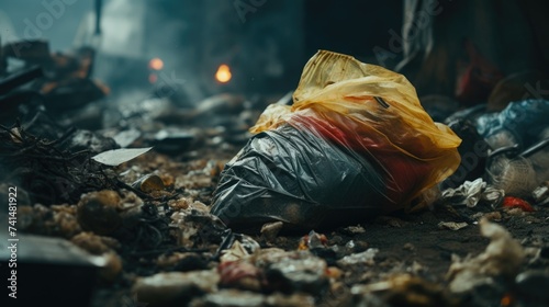 A bag of garbage left on the ground. Suitable for environmental concepts © Fotograf