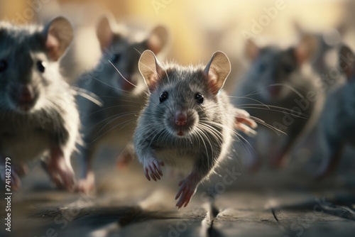 A group of rats running in a line. Suitable for educational materials photo