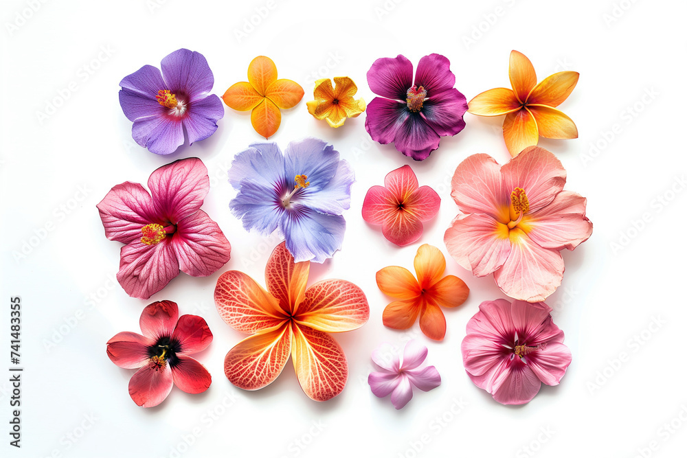 colorful exotic flower blossoms isolated on white background colorful exotic flower blossoms isolated on white background