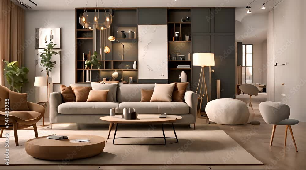 Interior of modern living room with sofa armchair coffee table and ...