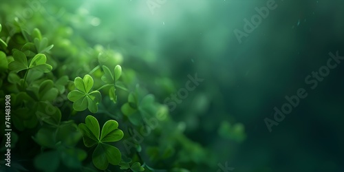 Blurry green clover with room for text symbolizing St Patricks Day. Concept St Patricks Day, Clover, Green Background, Festive Design