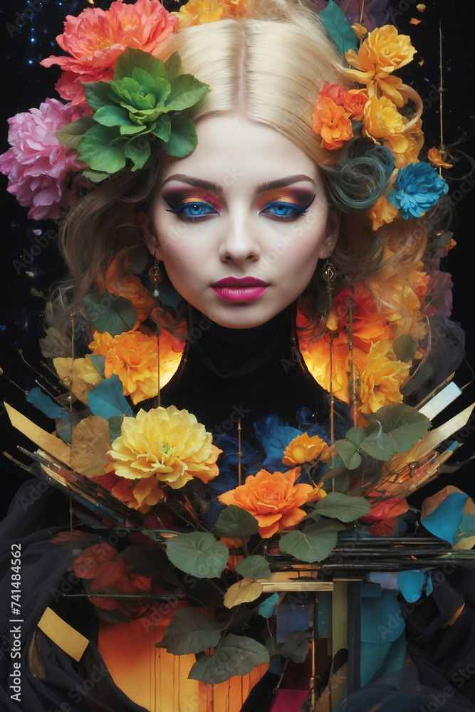 a girl with flowers and autumn leaves a girl with flowers and autumn leaves