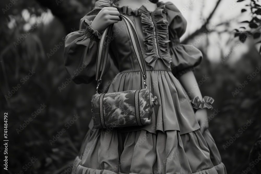 girl in a puffy dress holding a matching purse girl in a puffy dress holding a matching purse