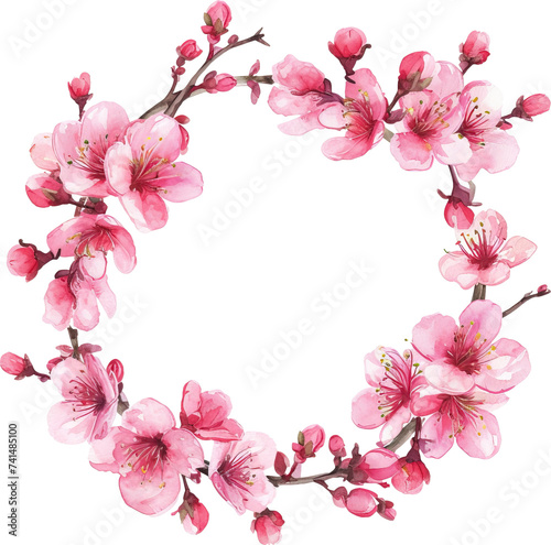 Peach blossom circle isolated on transparent background. PNG