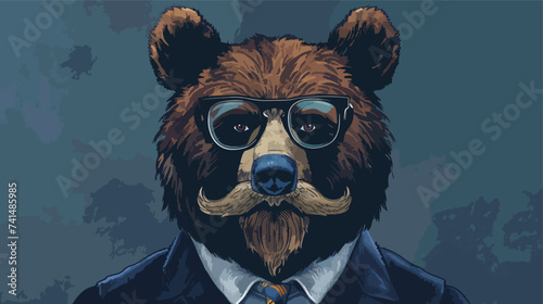 Hand drawn Illustration of Hipster Bear